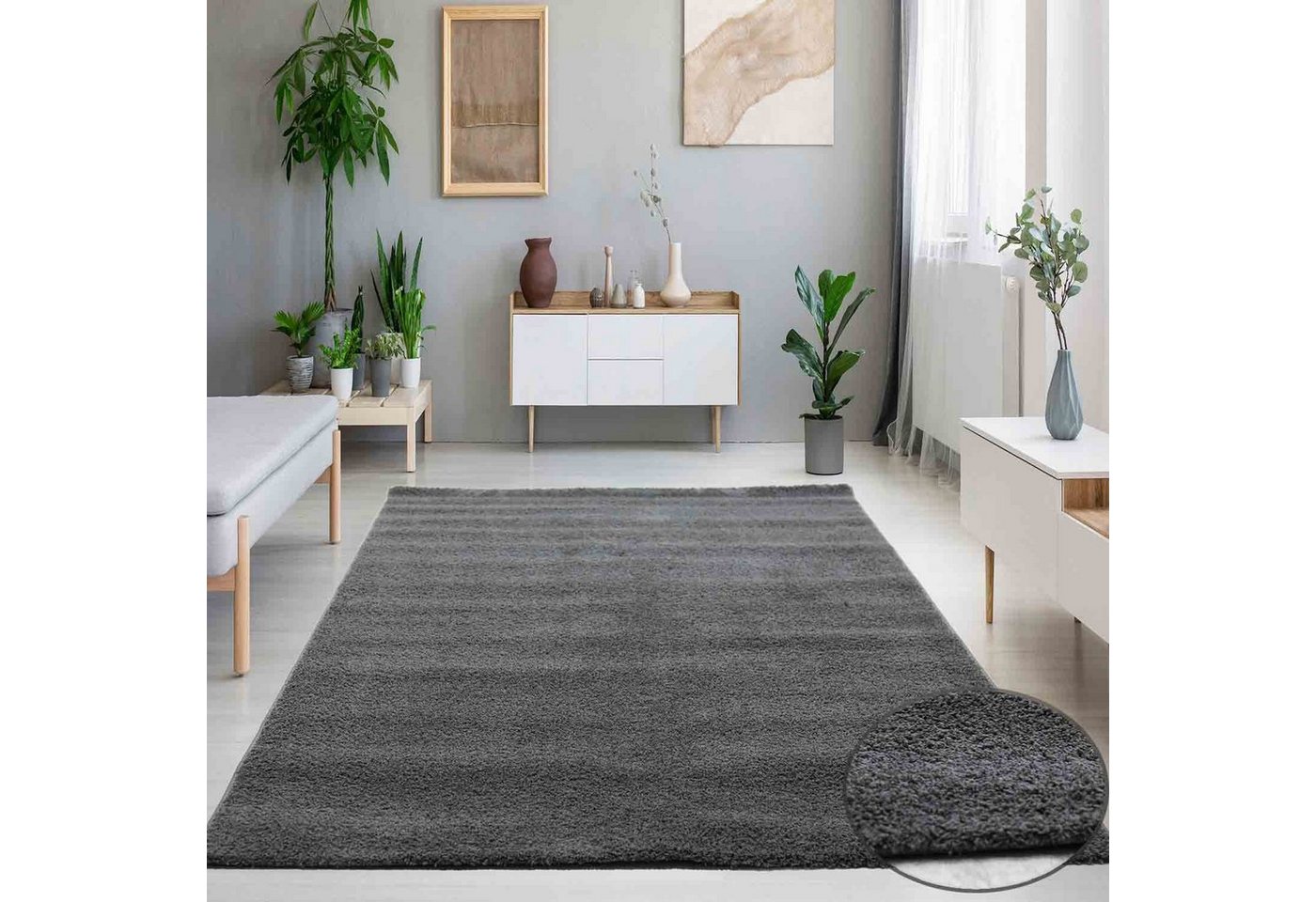 Teppich Hochflor Teppich Wohnzimmer in Grau Flauschig Microfaser Super Weich, Vimoda, Rechteckig von Vimoda