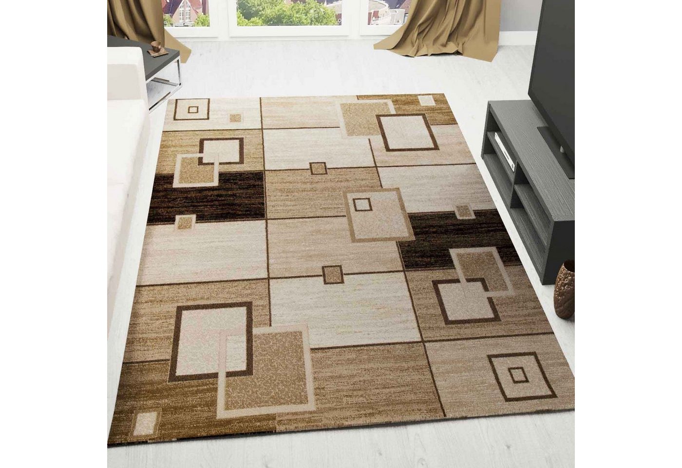 Teppich »Karierter moderner Teppich mit Retro Design in Farbe braun, pflegeleicht in der Handhabung«, Vimoda von Vimoda