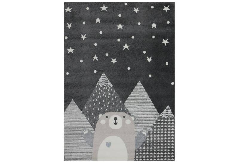 Vimoda Kinderteppich Kinder teppich Tiere Bär Schwarz Anthracite, Rechteckig, Höhe: 12 mm, Kinder Läufer Babyteppich für Mädchen und Jungs von Vimoda