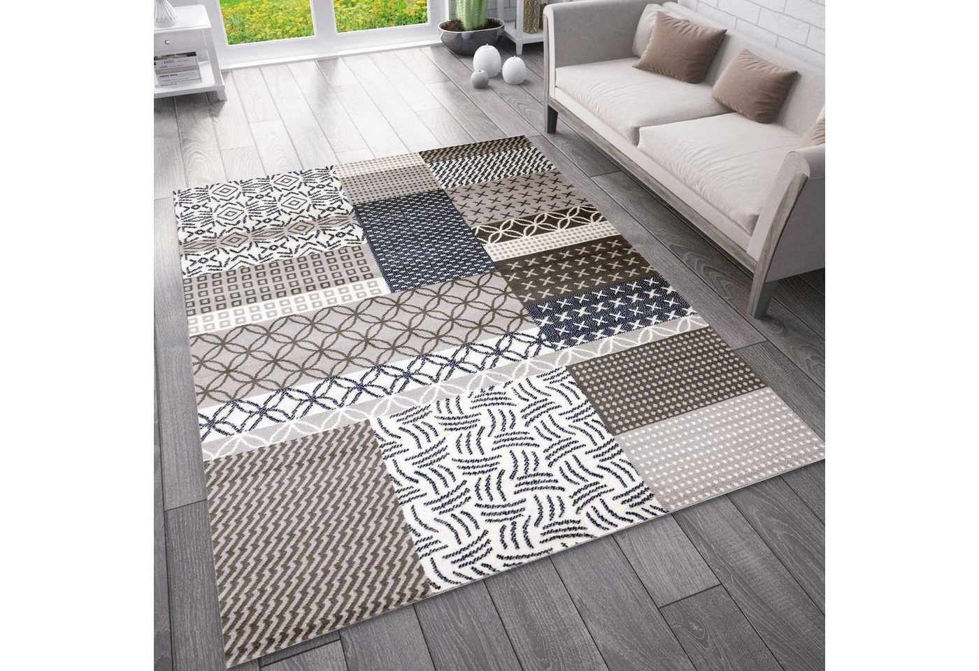 Teppich Moderner Teppich mit Patchworkmuster für das Wohnzimmer & Schlafzimmer, Vimoda, Rechteckig von Vimoda