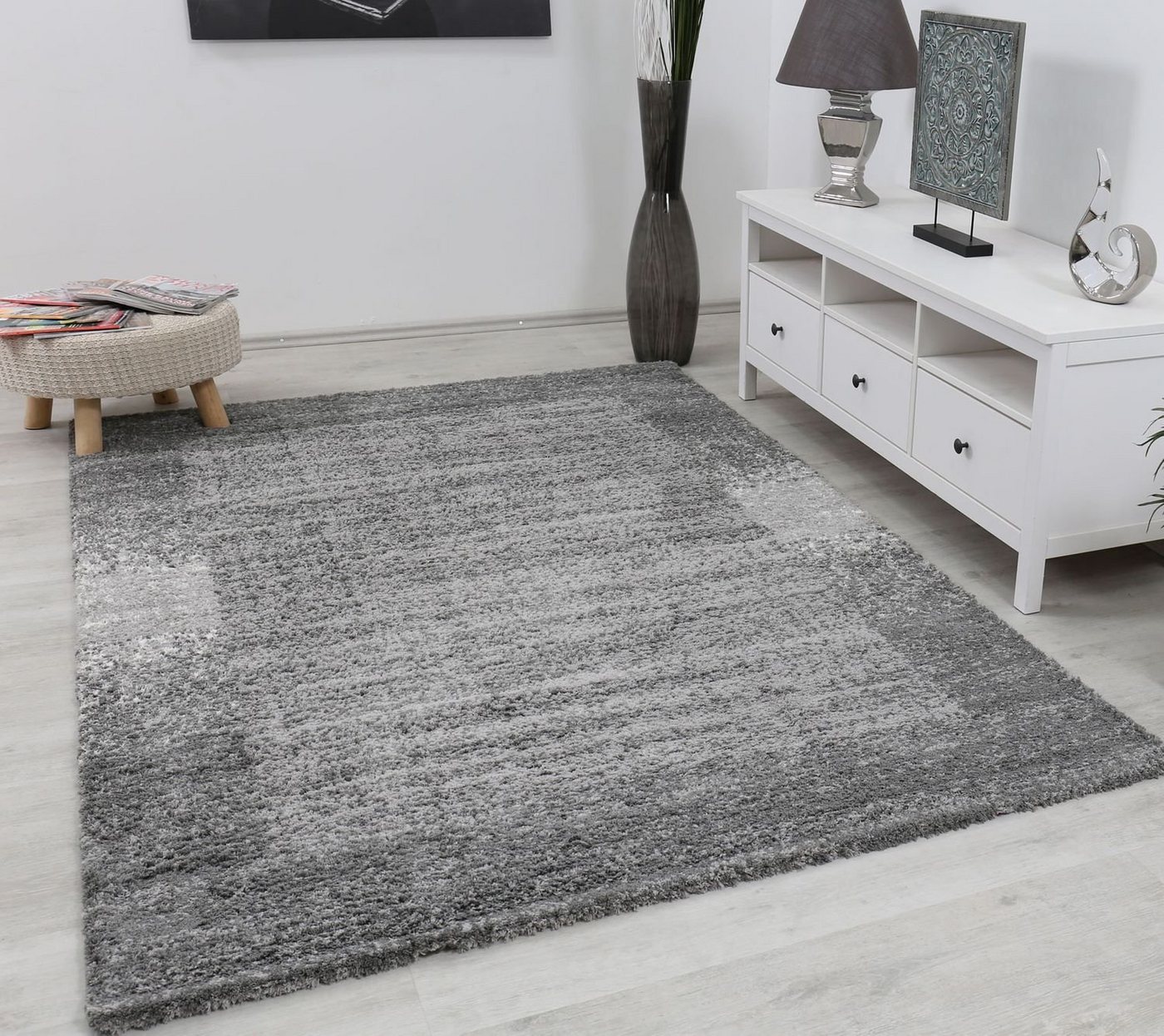 Vimoda Hochflor-Teppich Teppich Wohnzimmer Shaggy Hochflor Grau Extra Flauschig Dicht Gewebt, Rechteckig, Höhe: 30 mm, Hochflor Läufer weich und dicht von Vimoda