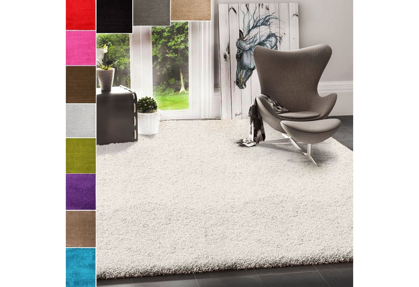 Teppich Prime Shaggy Hochflor Teppich in 13 Uni Farben + Runde Teppiche, Vimoda, Rund von Vimoda