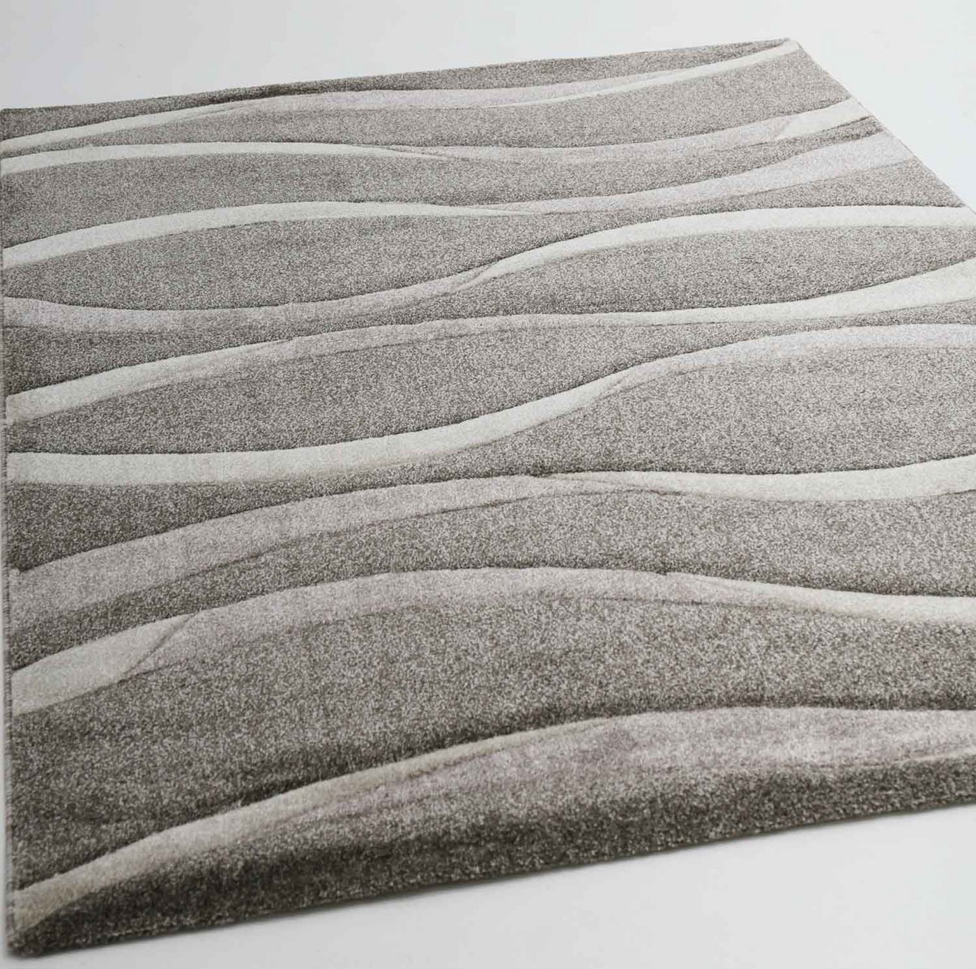 Teppich Teppich Modern Wellenmuster Konturenschnitt in Grau, Vimoda, Rechteckig von Vimoda