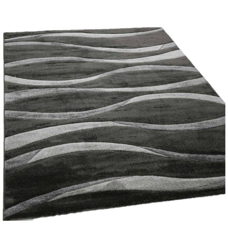 Vimoda Teppich Wohnzimmer hochwertiger Modern Wellenmuster, Rechteckig, Höhe: 12 mm, Hoch tief dichter, angenehmer Teppich in Grau Anthrazit Braun Beige von Vimoda