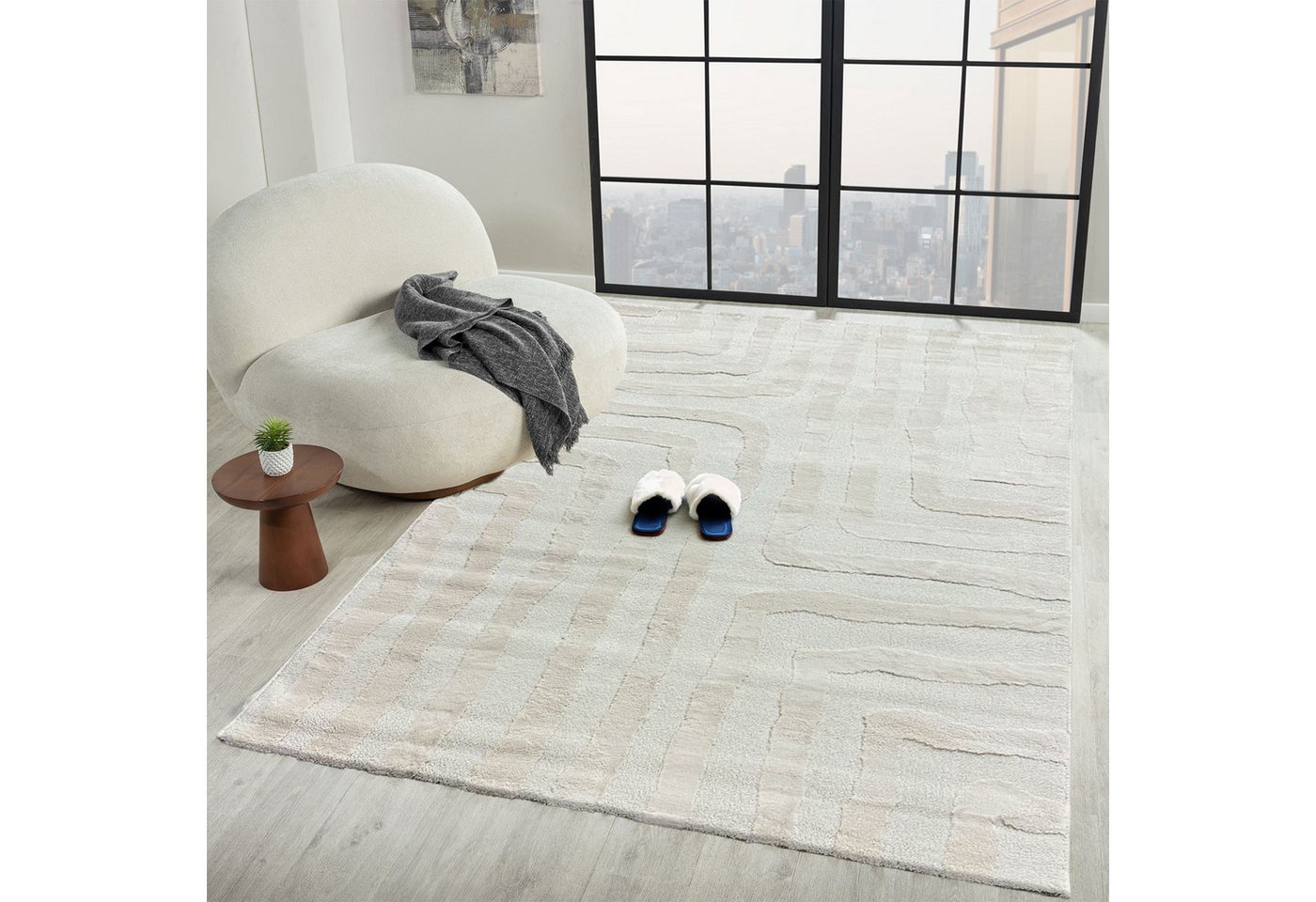 Vimoda Teppich Teppich Wohnzimmer Boho Optik Skandinavisch Hochtief in Creme, Rechteckig, Höhe: 11 mm, Läufer Teppich Schlafzimmer Esszimmer von Vimoda