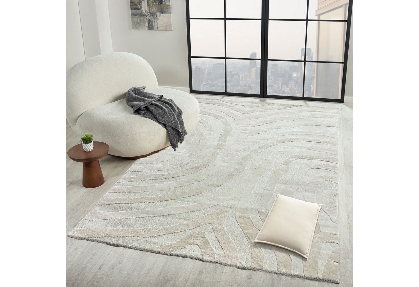 Vimoda Teppich Wohnzimmer Boho Optik Skandinavisch Hochtief in Creme, Rechteckig, Höhe: 11 mm, Läufer Teppich Schlafzimmer Esszimmer von Vimoda