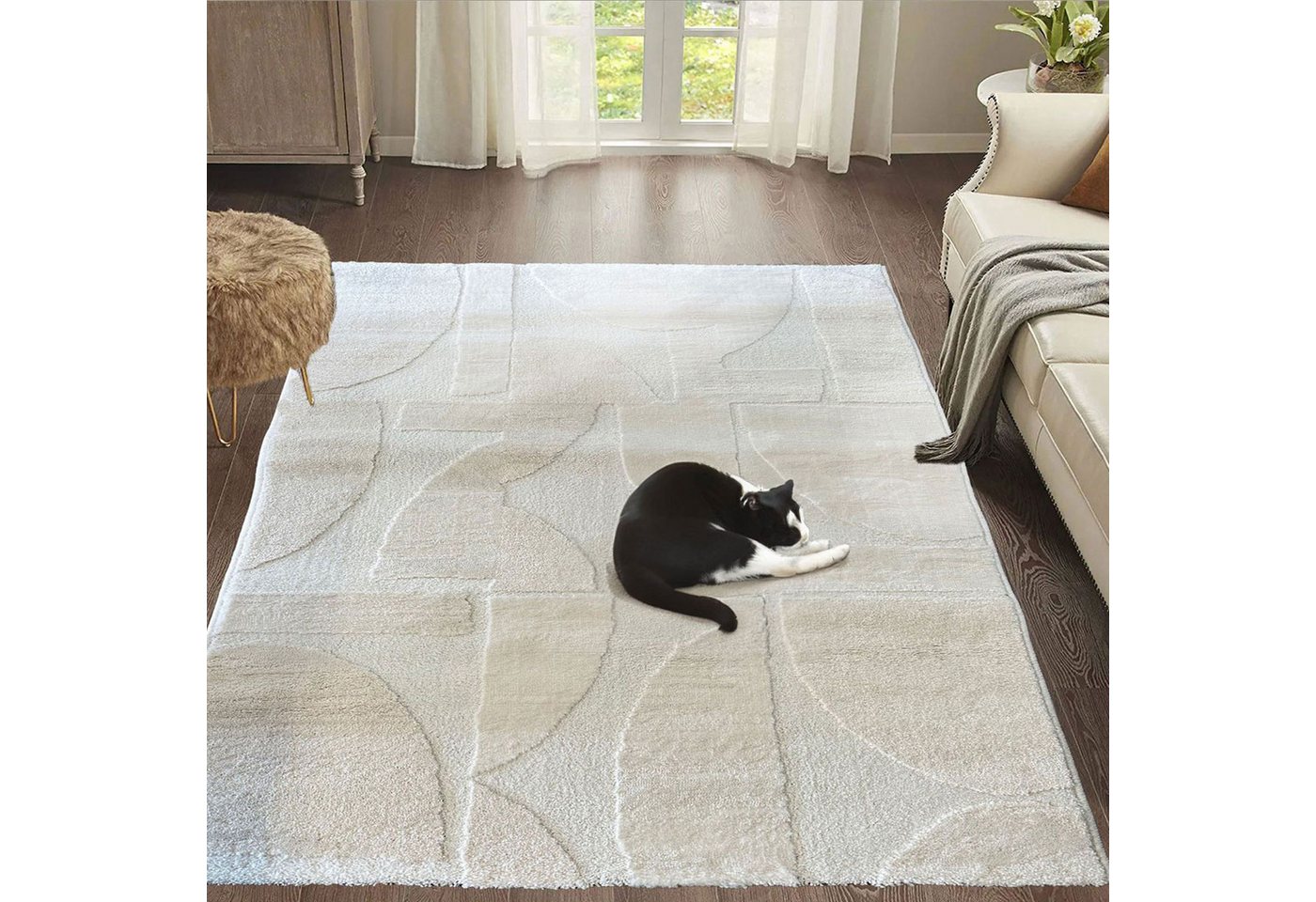 Vimoda Teppich Wohnzimmer Boho Optik Skandinavisch Hochtief in Creme, Rechteckig, Höhe: 11 mm, Läufer Teppich Schlafzimmer Esszimmer von Vimoda