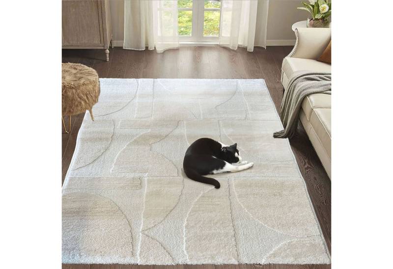 Vimoda Teppich Wohnzimmer Boho Optik Skandinavisch Hochtief in Creme, Rechteckig, Höhe: 11 mm, Läufer Teppich Schlafzimmer Esszimmer Vimoda Teppich Wohnzimmer Boho Optik Skandinavisch Hochtief in Creme, Rechteckig, Höhe: 11 mm, Läufer Teppich Schlafzimmer Esszimmer von Vimoda