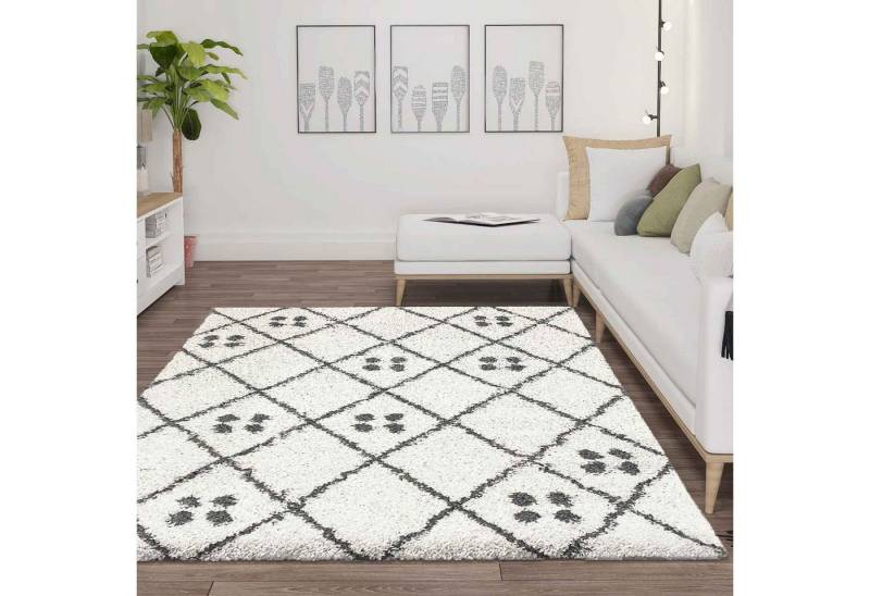 Vimoda Hochflor-Teppich Shaggy, Rauten Muster Spezielles Design, Rechteckig, Höhe: 30 mm, Teppichwohnzimmer shaggy modern Design von Vimoda