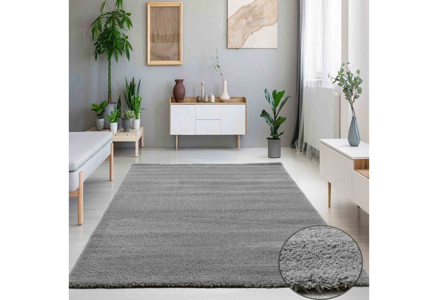Vimoda Hochflor-Teppich Teppich Wohnzimmer kuscheliger Mikrofaser Shaggy in 5 Farben, Rechteckig, Höhe: 19 mm, Läufer Shaggy einfarbig dicht sehr weich premium Qualität von Vimoda