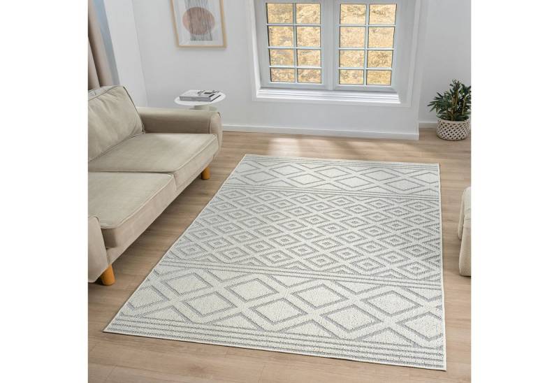 Vimoda Teppich galaxus Wohnzimmer Barbaren Design Hochtief Waschbar, in-/Outdoor, Rechteckig, Höhe: 10 mm, Rückenmaterial Baumwolle, Weich & robust modern Design Raute von Vimoda