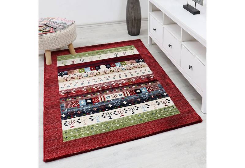 Vimoda Teppich Gabbeh Stil Optik Bunt Meliert mit Bordüre, Rechteckig von Vimoda