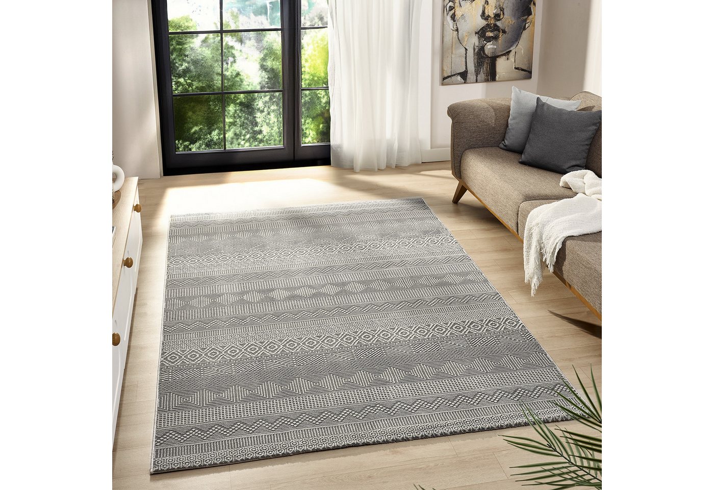 Vimoda Teppich Leonie, einzigartigem skandinavischem Boho 3D Motiv, weich, Höhe: 13 mm, Teppich Wohnzimmer, Schlafzimmer, Modern, Qualitativ Hochwertig von Vimoda