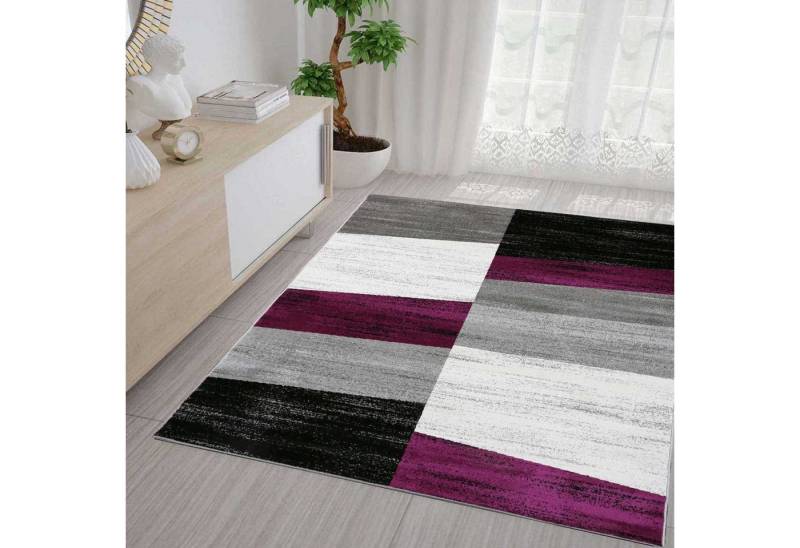 Vimoda Teppich Geometrisches Muster Meliert, Kariert, Rechteckig, Läufer, Teppich Wohnzimmer, Schlafzimmer, Kachel Optik, Rot Lila Beige von Vimoda