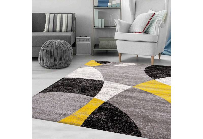 Vimoda Teppich Wohnzimmer Geometrische Kreismuster in Rot & Gelb, Rechteckig, Höhe: 5 mm, Läufer Wohnzimmer Teppichwohnzimmer von Vimoda