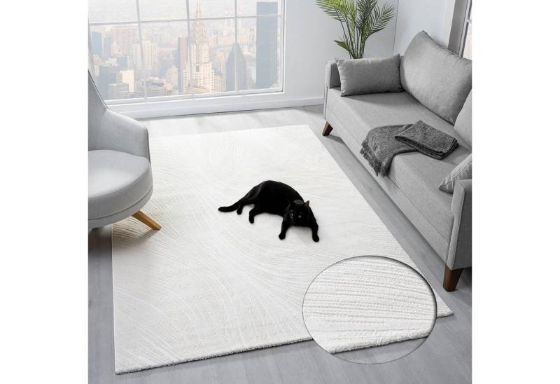 Vimoda Teppich Boho Design Unifarbe Hoch-Tief-Effekt, Rechteckig, Höhe: 6 mm, Teppich 3D Hoch-Tief-Effekt Modern für Esszimmer, Flur & Schlafzimmer von Vimoda