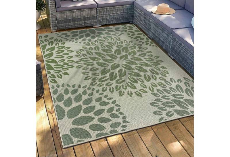 Vimoda Outdoorteppich Teppich In- und Outdoor Terrassen & Balkon Küche, Rechteckig, Läufer Blumen Design wasserabweisend schnell trocknend von Vimoda