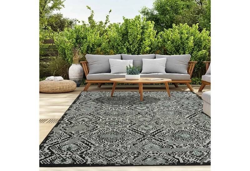 Vimoda Outdoorteppich Teppich In- und Outdoor Rauten Design in Schwarz, Rechteckig, Höhe: 5 mm, Läufer Balkon passt als Küchenteppich von Vimoda