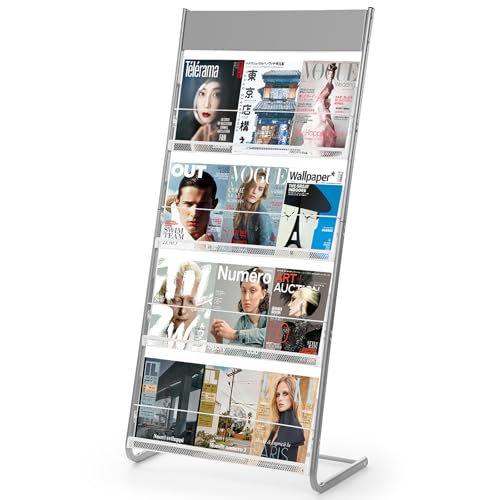 Vimunie Zeitschriftenständer, Literaturständer, Prospektständer für Büro, Zuhause, Geschäft, 4 Ebenen (Silber) von Vimunie