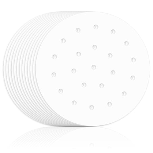 100 Stück Bambus Dampfgarer Papier, 8 Inch Luftfritteuse Papiers Rund Pergament Papier Antihaft Steamer Liner Dim Sum Papiers für Heißluftfritteuse, Dampfgarer(Weiß) von Vin Beauty