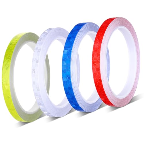 4 Rollen Reflektierendes Klebeband, Reflektorband Selbstklebend, 8 m Neon Klebeband Warning Tape Reflektor Aufkleber Reflektierendes Klebeband Starke Reflektion Reflektor Tape für Fahrräder Helm von Vin Beauty