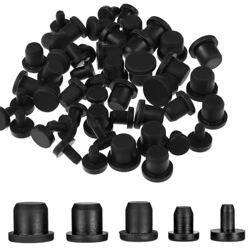 50 Stück 5 Größen Gummistopfen Silikon-Lochstopfen Schwarz Verschlussstopfen Rund Gummi Wasserdicht Knopfloch-Endabdeckungen Flexibler Stopper für Löcher Mit 4-9.5mm Innendurchmesser Flaschen Rohre von Vin Beauty