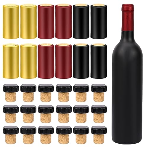 60 Stück Weinflaschenkorken mit Kunststoffdeckel, Weinverschluss für Weinflaschen, Weinverschluss für Weinflaschen auf Kreuzfahrten, PVC-Schrumpfkapseln, Kunststoffverschluss (Gold, Rot und Schwarz) von Vin Beauty