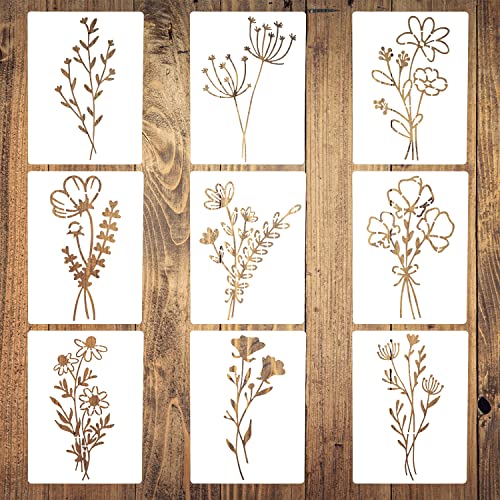 9 Stück Blumenschablonen zum Malen, wiederverwendbare Schablonen zum Malen, Wildblumen-Schablone, Zeichenschablone zum Malen auf Holz, Wand, Möbel von Vin Beauty