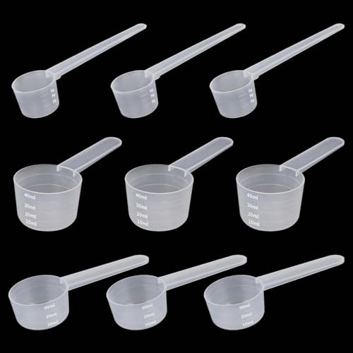 9 Stück Messlöffel, Dosier-Löffel 40ml,30ml,4g, Waschmittel Dosierhilfe,Kunststoff Transparent Measuring Spoons für Milchpulver, Proteinpulver, Mehl, Küchenbedarf von Vin Beauty