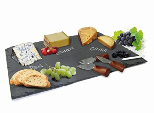 Vin Bouquet FIH 014 - 30 cm Schiefertafel für Käse mit Zubehör, schwarz und grau von NERTHUS