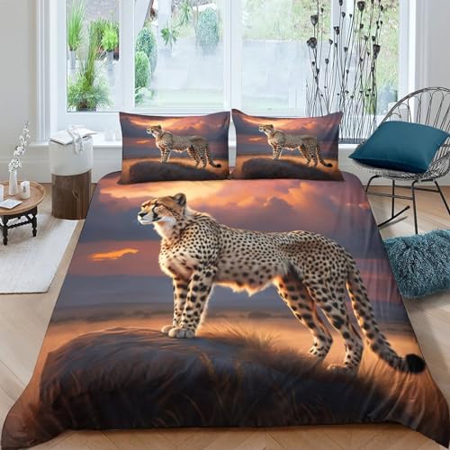 Gepard 3D Gedruckter Bettbezug Tierdruck Bettbezug Set Für Kinder Mädchen Jungen Bettwäschegarnitur Reissverschluss Und Kissenbezüge Bettwäsche King（220x240cm） von VinAmy