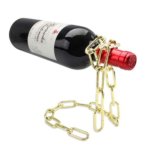 VinBee Magischer Weinflaschenhalter Schwebende Stahlgliederkette Weinregal, Halter Flaschen in der Luft haltend,Flaschenhalter Weinhalter Geschenkidee Natur Tischdeko Weinständer-Metall Gold VinBee Magischer Weinflaschenhalter Schwebende Stahlgliederkette Weinregal, Halter Flaschen in der Luft haltend,Flaschenhalter Weinhalter Geschenkidee Natur Tischdeko Weinständer-Metall Gold von VinBee