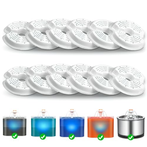 VinDox 12 Stück Filter Katzenbrunnen für 2L LED Katzenbrunnen und 2.5L Trinkbrunnen für Katze, Ersatzfilter mit Dreifach Filterung Aktivkohle von VinDox