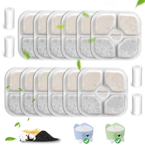 VinDox Filter Katzenbrunnen 12 Stück Filter und 4 Silikonschläuche Für 2,5L Trinkbrunnen Katzen Für 43722 Ersatzfilter Katze Haustier Wasserbrunnen von VinDox