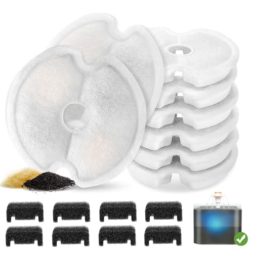 VinDox Filter für Katzenbrunnen, 8 Stück Katzenbrunnen Filter + 8 Schwämme Filter für 2.5L LED Katzenbrunnen mit Harz und Aktivkohle für Katzen und Hunde, Dreifach-Filterung Katzenbrunnen Filter von VinDox
