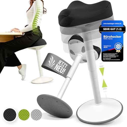 Vina Home® SH-01 Bürohocker [TESTSIEGER] | Sitzhocker ergonomisch höhenverstellbar [58-83 cm]| Ergonomischer Hocker für Arbeit & Freizeit | Schwingeffekt [rutschfest] (Schwarz) von Vina Home