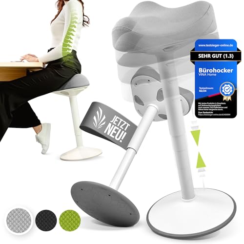 Vina Home® SH-01 Bürohocker [TESTSIEGER] | Sitzhocker ergonomisch höhenverstellbar [58-83 cm]| Ergonomischer Hocker für Arbeit & Freizeit | Schwingeffekt [rutschfest] (Hellgrau, 83 cm) von Vina Home