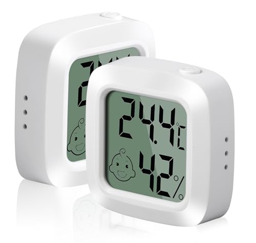 Vinabo 2 Stück Raumthermometer,Thermometer,Thermo-Hygrometer mit Hhen Genauigkeit,Digital Hygrometer Innen,Mini Digital Temperaturmesser Feuchtigkeitsmesser,für Babyraum,Wohnzimmer, Büro von Vinabo