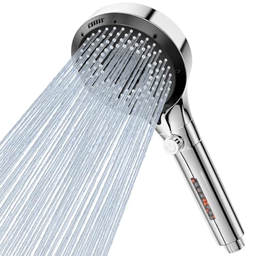 Vinabo Duschkopf mit Filter, Duschkopf Wassersparend 6 Strahlarten, Handbrause Dusche Mit Filterstein, Duschbrause Mit Wasserstopp-Taste (Silber/Chrom) von Vinabo