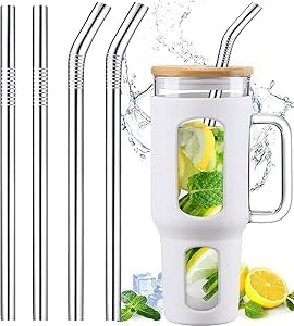 31cm Stainless Steel Straws Replacement for Stanley Adventure Quencher 40 oz 30 oz Cup Tumbler, 4 Pack Metal Straws Reusable with Cleaning Brush for Stanley 40 oz & Simple Modern Tumbler with Handle von Vinaco