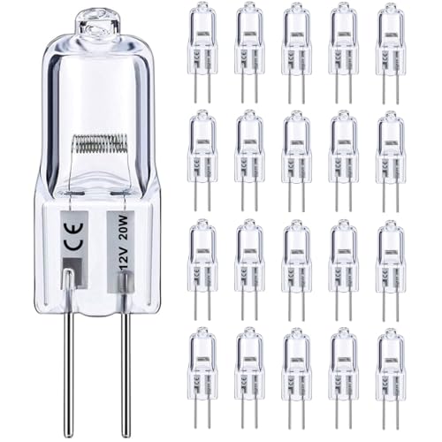 Vinaco G4 12V 20W Halogen Glühbirne, 20er Pack G4 Halogen 20W Leuchtmittel Dimmbar Warmweiß 2800K, Lange Lebensdauer Halogenlampen G4 20 Watt für Unterschrank-Puckleuchte, Kronleuchter. von Vinaco