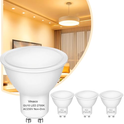 Vinaco GU10 LED Bulb 2700K Warm White Flicker-free, GU10 Bulb LED 7W 500LM High Brightness (Equivalent Halogen 50W) for Recessed Track Lighting von Vinaco
