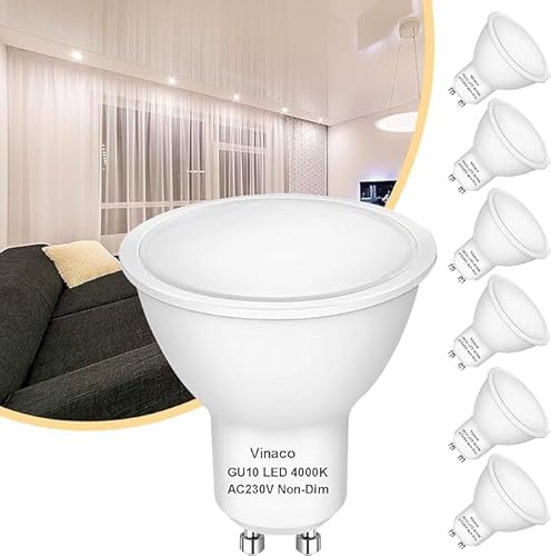 Vinaco GU10 LED Bulb 4000K Neutral White Flicker-free, GU10 Bulb LED 10W 790LM High Brightness (Equivalent Halogen 100W) MR16 for Recessed Track Lighting von Vinaco