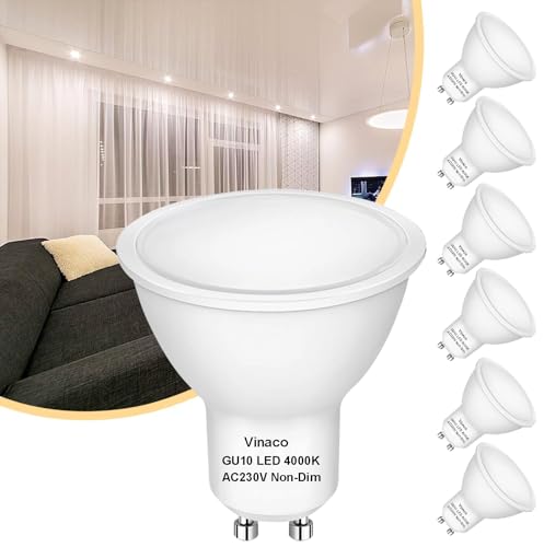 Vinaco GU10 LED Bulb 4000K Neutral White Flicker-free, GU10 Bulb LED 7W 500LM High Brightness (Equivalent Halogen 50W) MR16 for Recessed Track Lighting von Vinaco