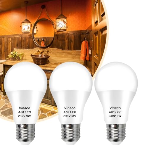Vinaco Glühbirne E27, 3 Pack High Output LED Warmweiss 2700K 800LM 9W, Equivalent 60W Bulb, LED Birne No Flicker E27 Base, Non-Dimmable Leuchtmittel Long Lasting Throughout 25 Years von Vinaco
