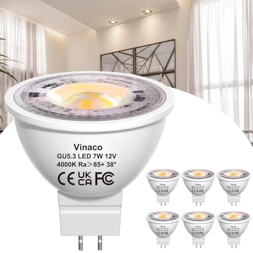 Vinaco LED Glühbirne MR16 4000K Naturweiß, 6er Pack Langlebig GU5.3 LED 12V 70W Ersatz, Flimmerfrei 700LM MR16 7W, Nicht Dimmbar MR 16 GU5.3 38°-Strahler für Innen- und Außenanwendungen Vinaco LED Glühbirne MR16 4000K Naturweiß, 6er Pack Langlebig GU5.3 LED 12V 70W Ersatz, Flimmerfrei 700LM MR16 7W, Nicht Dimmbar MR 16 GU5.3 38°-Strahler für Innen- und Außenanwendungen von Vinaco