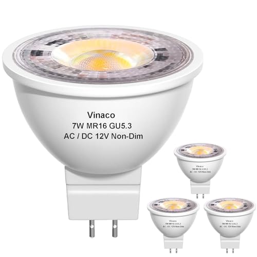 Vinaco MR16 GU5.3 LED Light Bulbs Warm White, 3 Pack MR16 Light Bulbs 12V 50W Replacement GU5.3 12V LED 450LM 7W, No Flicker GU 5.3 Bi-Pin Base, Non-Dimmable MR 16 Bulb For Indoor & Outdoor von Vinaco