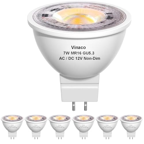 Vinaco MR16 GU5.3 LED Light Bulbs Warm White, 6 Pack MR16 Light Bulbs 12V 50W Replacement GU5.3 12V LED 450LM 7W, No Flicker GU 5.3 Bi-Pin Base, Non-Dimmable MR 16 For Indoor & Outdoor von Vinaco