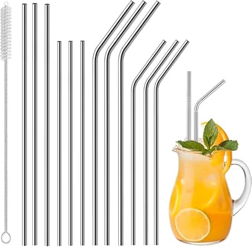 Vinaco Stainless Steel Straws Reusable, 12 Pack 21.6cm & 26.6cm Metal Straws 0.6cm for 20 oz - 32 oz Tumblers, Long Drinking Straws with Cleaning Brush for Coffee, Juice, Cocktail and Hot Drinks von Vinaco