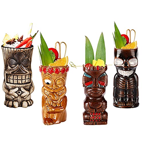 Tiki Becher,cocktailgläser,Keramik, Tiki Cocktail Party,Aus Keramik,450Ml – Keramik, Hawaii-Design,Partydekoration,Natural von Vinbcorw
